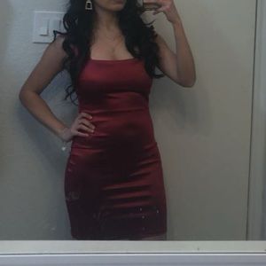 Red satin dress